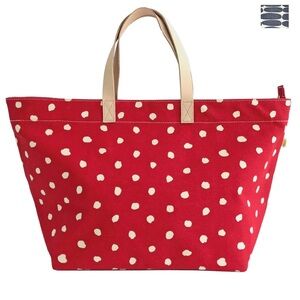 NWT Overnighter 100% heavyweight cotton canvas natural leather handle Red Dots